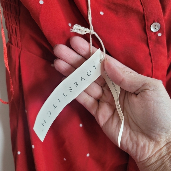 Lovestitch, Amora Knot Front‎ Red Polka Dot Dress, Red & white, Size Small, NWT - Picture 7 of 8